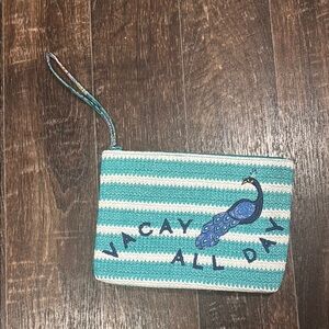 Vera Bradley Striped Blue and White Clutch with Peacock Design
